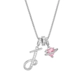 Detail of silver letter J pendant and pink Saturn heart charm with pavé zircon stones - Letter J / Silver