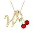 Collar de cadena dorada con colgante de letra W y cereza con cristales para mujer - Dorado W (Colgante + Cadena de Caja)