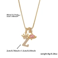 Gold plated crown letter Z pendant necklace with pink heart zircon and 40cm chain - Gold Letter Z Style