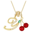 Collar dorado letra V con colgante de cereza en cristales rojos y diamantes brillantes - Dorado Y (Colgante + Cadena de Caja)