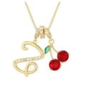 Collar con letra S y colgante de cereza dorada con cristales rojos para mujer - Dorado Z (Colgante + Cadena de Caja)