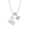 Detail of silver necklace with crystal letter L and pink heart planet pendant - Letter C Heart Planet Necklace (With Stainless Steel Snake Chain) / Silver