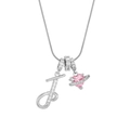 Detail of silver T-letter pendant with zircon paving and pink heart planet charm - Letter J Heart Planet Necklace (With Stainless Steel Snake Chain) / Silver