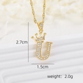 Detailed dimensions of letter U crown pendant necklace with 2.7cm height and 2.0g weight - Gold U