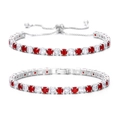 Détail de deux bracelets tennis bicolores avec zircons blancs et rouges et fermoirs variés - Combinaison de Bracelets Ajustable et Fixe / Or Blanc + Blanc & Rouge