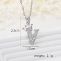 Silver crown letter V pendant necklace with micro-set cubic zirconia and dainty chain - Silver V
