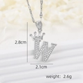 Silver crown letter W pendant necklace with cubic zirconia, size 2.8x2.1cm, weight 2.6g - Silver W