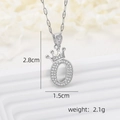 Silver crown letter O pendant necklace with cubic zirconia, size 2.8cm by 1.5cm - Silver O
