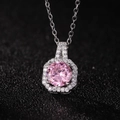 Minimalistische Silberkette mit quadratischem Halo-Anhänger und rosa Zirkonia auf Schwarz - Rosa (Anhaenger Ohne Kette)