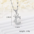 Silver crown letter C pendant necklace with cubic zirconia, height 2.8cm and width 1.3cm - Silver C