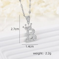 Silver crown letter B pendant necklace with zircon stones, 2.7cm height minimalist jewelry - Silver B