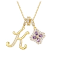 Gold plated micro-pave zircon K-letter necklace set with purple gemstone flower pendant - Gold K