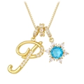 Detail of golden letter P pendant with blue snowflake zircon on a delicate box chain - Gold - Letter P