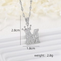 Silver crown letter M pendant necklace with cubic zirconia stones, 2.8cm x 1.8cm size - Silver M