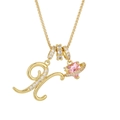 Gold-plated 26-letter necklace with a crystal K pendant and pink heart Saturn charm - Letter X / Gold