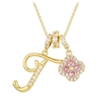Gold-plated letter A necklace with pink clover pendant and crystal pavé setting - Gold Letter T Style