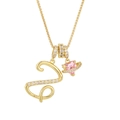 Gold letter S necklace with pink heart planet pendant and sparkling crystals on box chain - Letter Z / Gold