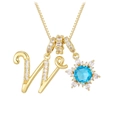 Gold necklace with letter W and blue zircon snowflake pendant on box chain - Gold - Letter W