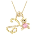 Golden S-letter bear pendant necklace with white zircons and pink heart stone - Letter Z / Gold