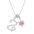 Silver S-letter necklace with pink round gemstone pendant and sparkling accents - Box Chain / Silver Z