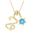 Detail of snowflake pendant with sky blue gemstone and pavé diamonds on gold chain - Gold - Letter Z
