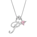 Letter P necklace with sparkling heart planet pendant in polished gold plating - Letter P / Silver