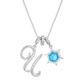 Detailed close-up of silver necklace with crystal letter U and blue snowflake pendant - Silver-Letter U