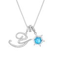 Silver alphabet letter E and snowflake pendant necklace with blue gemstone detail - Silver-Letter Y