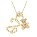 Gold-tone necklace with iced-out letter S and crystal teddy bear holding pink heart - Gold Z