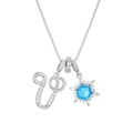 Detail of silver box chain necklace with snowflake charm and blue zircon letter pendant - Silver-Letter V