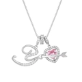 Silver necklace with letter E pendant and pink zircon heart with arrow detail - Letter Y / Silver