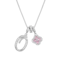 Silver necklace with pavé letter O and pink clover pendant featuring sparkling stones - Silver Letter O Style