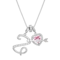 Silver alloy necklace with L letter, pink heart stone and Cupid arrow pendant - Letter Z / Silver