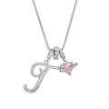 Silver letter P pendant necklace with pink heart stone and sparkling zircon accents - Letter T / Silver