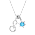 Sparkling silver necklace with S letter pendant and blue snowflake crystal charm - Silver-Letter S