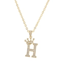 18k gold plated crown initial H necklace with white cubic zirconia pavé setting - Letter H / Gold