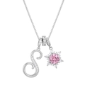 Detail of silver S-letter necklace with pink gemstone snowflake pendant and box chain - Box Chain / Silver S-Shape