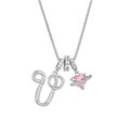 Silver alphabet U necklace with pink planet heart pendant and zircon slider beads - Letter V / Silver