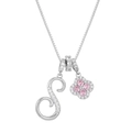 Silver box chain necklace with micro-pave letter S and pink gemstone clover charms - Silver Letter S Style