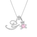 Silver necklace with letter G pendant and teddy bear holding a pink heart jewel - Letter Y / Silver