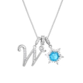 Silver necklace featuring micro-pave zircon letter W and blue snowflake pendants - Silver-Letter W
