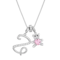 Silver bear necklace featuring letter S and a pink heart stone on a box chain - Letter Z / Silver