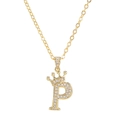 18k gold plated crown initial P necklace featuring sparkling micro-paved zircons - Letter P / Gold