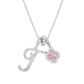 Silver alphabet letter F pendant necklace with pink clover flower and sparkling zircons - Silver Letter T Style