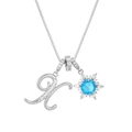 Silver necklace with zircon micro-pave letter K and blue snowflake pendant charms - Silver-Letter X