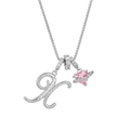 Three-in-one necklace with letter K pendant and pink heart gem in golden finish - Letter X / Silver