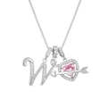 Silver letter W and pink heart pendant necklace set with arrow and box chain - Letter W / Silver