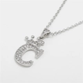 Silver crown letter C pendant with micro-pave cubic zirconia on a fine chain - Letter C / Silver