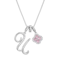 Silver Clover necklace featuring pink gemstones and a pave-set letter U charm - Silver Letter U Style