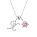 Letter K pendant necklace with pink snowflake crystal in polished silver finish - Box Chain / Silver X